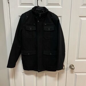 STRUCTURE Mens M Black Pocketed Military Style‎ Insulated Fleece Jacket